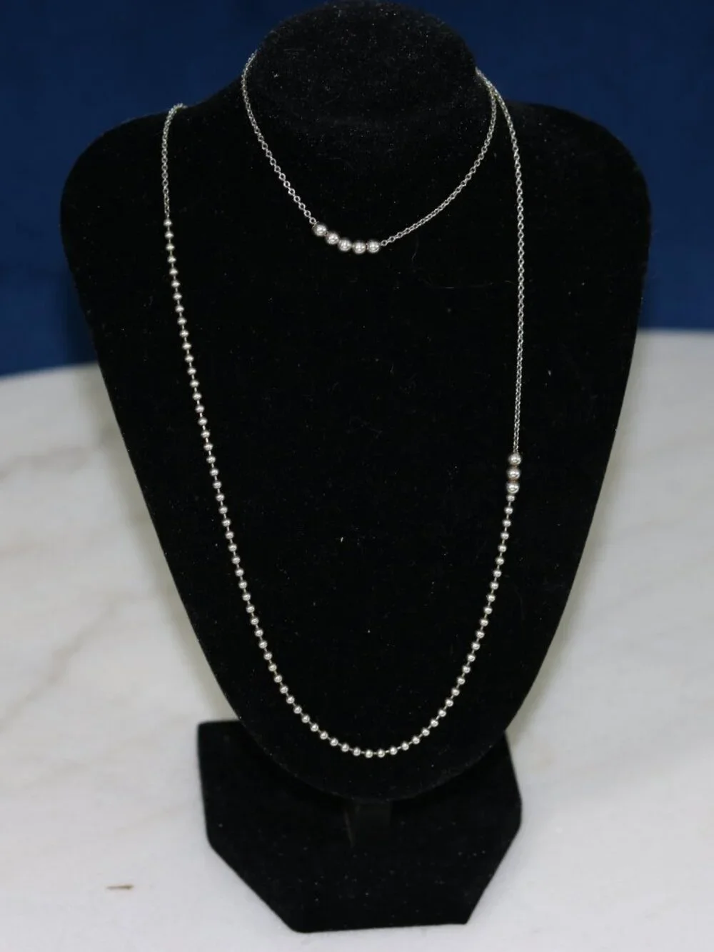 Tiffany & Co. 925 Sterling Silver Double Strand Bead Chain Necklace Set